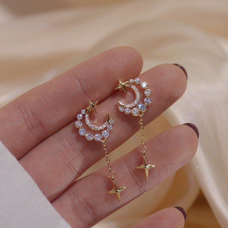 Bông Tai Hình Mặt Trăng Đính Đá Zircon Tinh Tế Cho Nữ