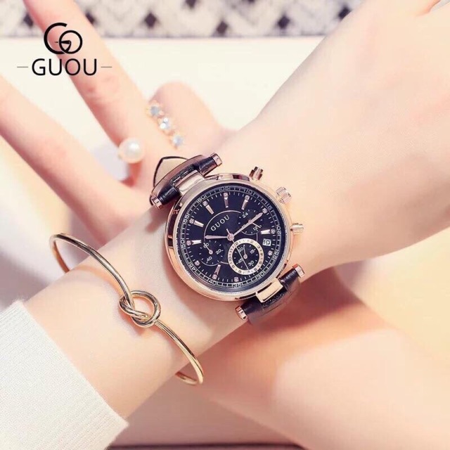 Đồng hồ nữ Guou chính hãng dây da cao cấp