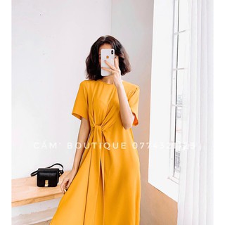 Đầm Suông Công Sở Cabouf Váy Suông Dáng Dài Đầm Suông Nữ Cổ Tròn Dáng Dài Xoắn Eo D12