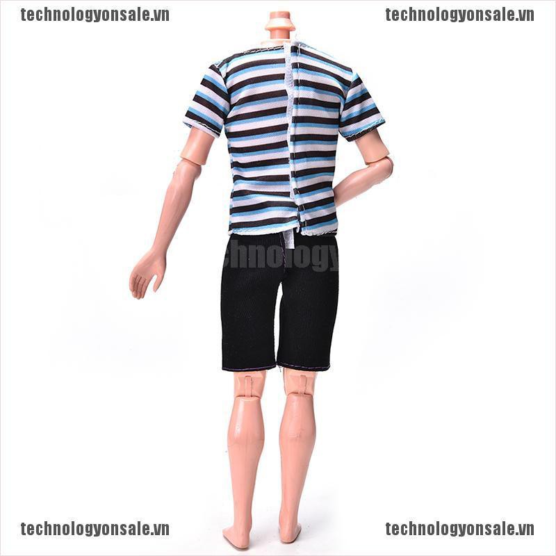 [😎😎Tech] Striped Shirt Suit for Ken Doll Barbie Cloth Black Short Pants Fashion Doll Suit [VN]