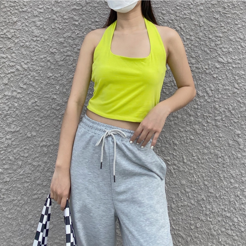 DOTTIE - Áo thun cổ yếm hở lưng nữ xanh neon T0378