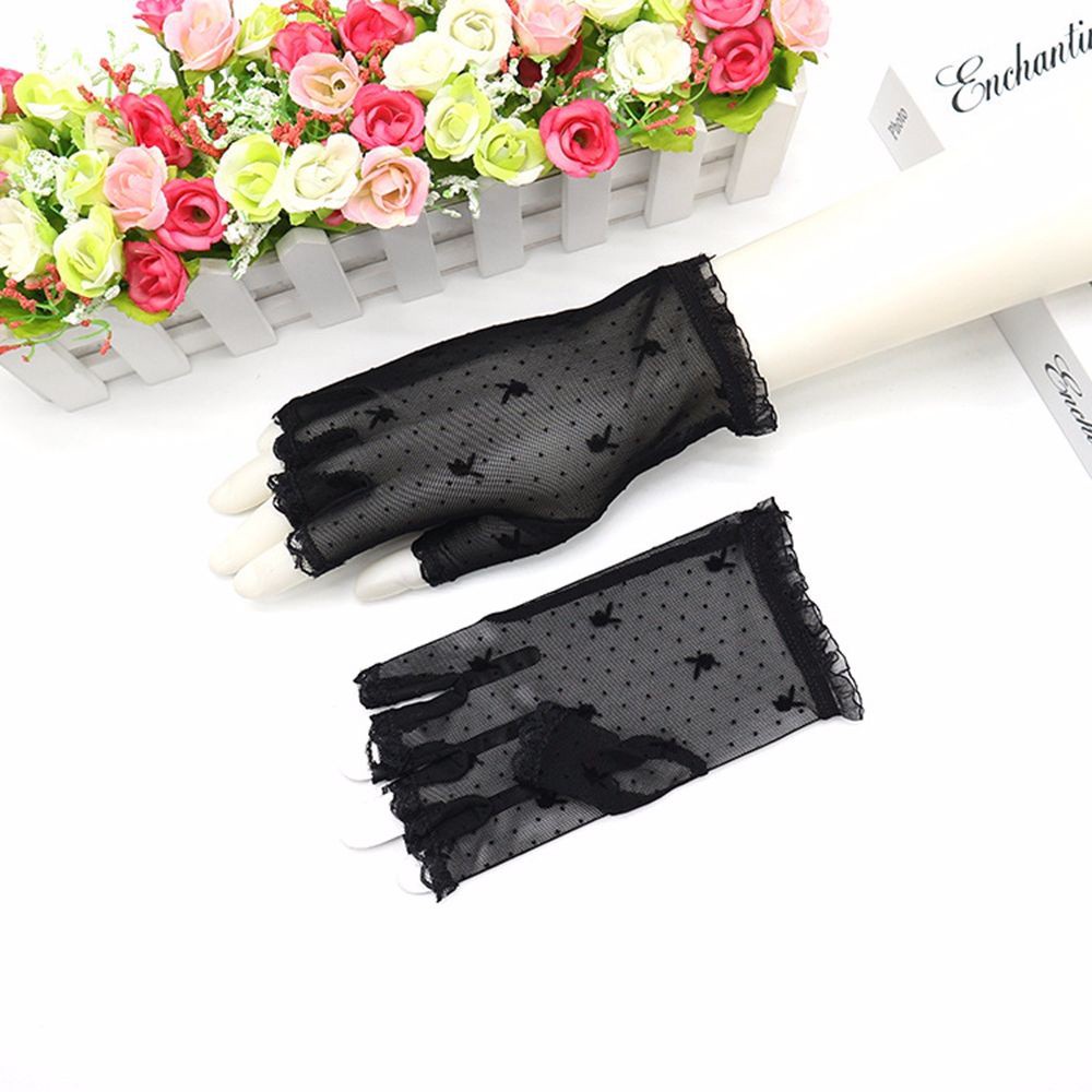 Găng Tay Lái Xe Hở Ngón Phối Ren Lưới Mỏng Họa Tiết Đầu Thỏ Nhiều Màu Cổ Điển Quyến Rũ Cho Nữ