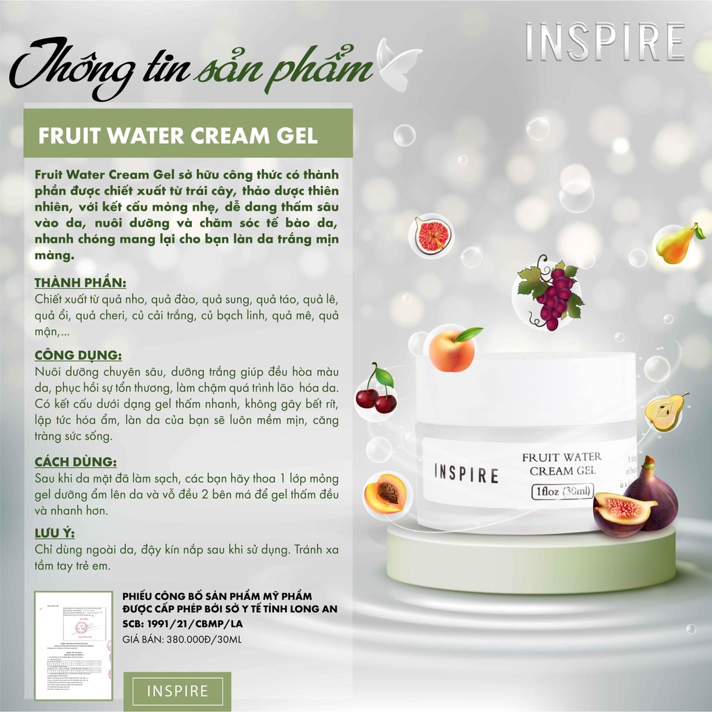 Kem Dưỡng Ẩm Dưỡng Da Chuyên Sâu INSPIRE Fruit Water Cream Gel 30ml