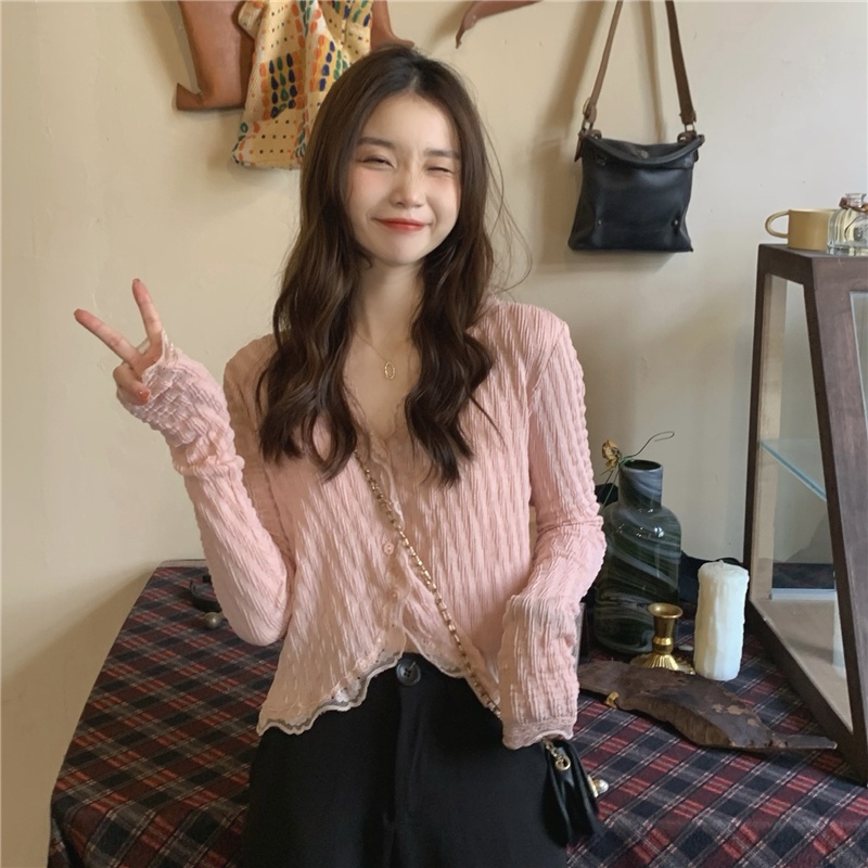 Porozi  Áo cardigan dệt kim  tay dài cổ chữ V màu sắc đơn giản phong cách Hàn Quốc thời trang cho nữ