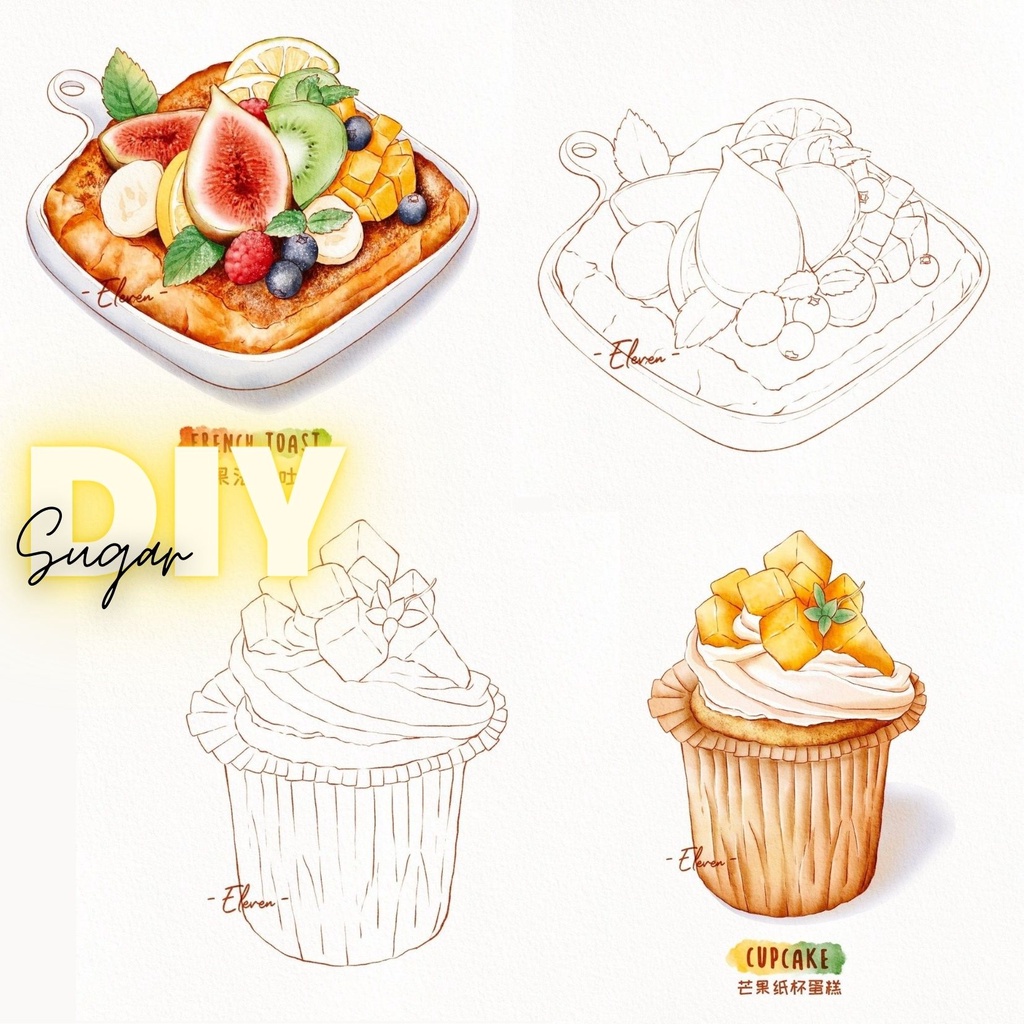 Set 24 tranh tô màu thức ăn chuyên nghiệp khổ A6