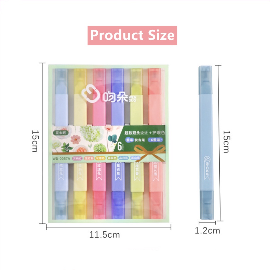 Set 6 Bút Đánh Dấu Hai Đầu Màu Dạ Quang