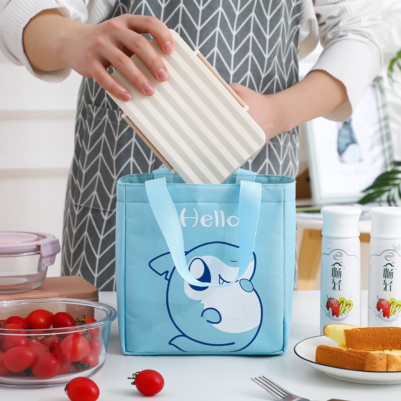 Túi đựng cơm trưa giữ nhiệt văn phòng dây rút- tráng nhôm cách nhiệt - vải chống thấm nhẹ - hoạ tiết Nhật Bản dễ thương