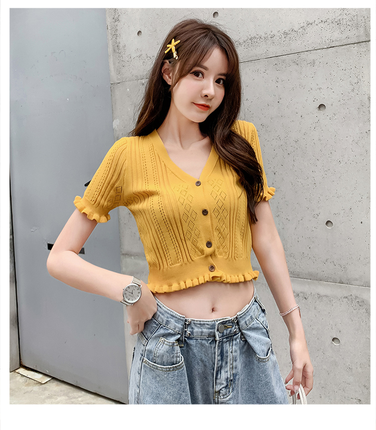 Áo Dệt Kim Tay Ngắn Phối Bèo Thiết Kế Thanh Lịch