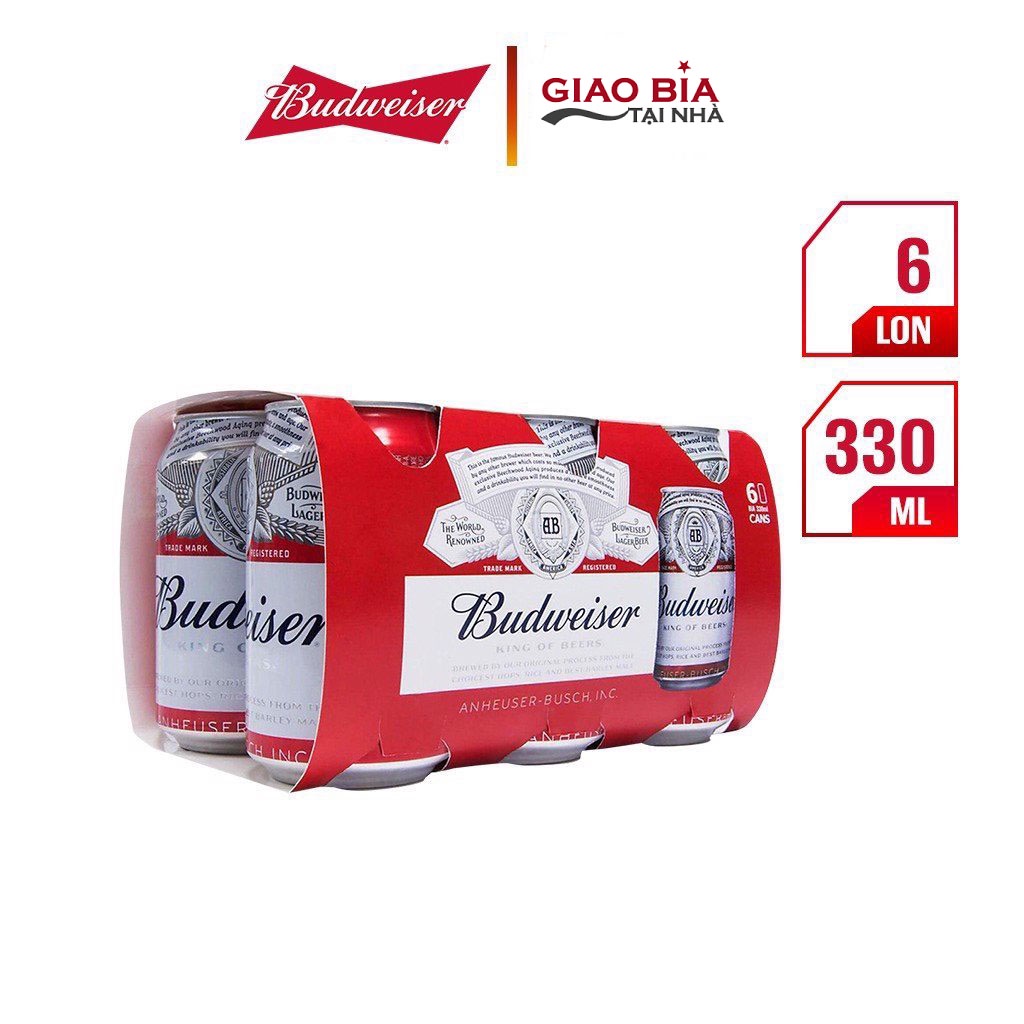 Lốc 6 Lon Bia Budweiser 330ml Bia Mỹ bán chạy nhất Thế Giới