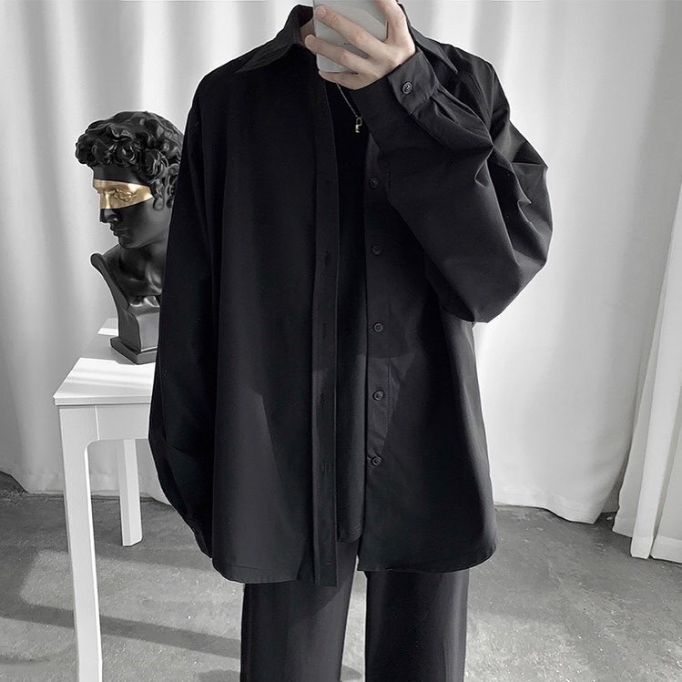 Áo sơ mi trắng đen nam nữ unisex dài tay form rộng kiểu hàn quốc | Hd2000shop | BigBuy360 - bigbuy360.vn