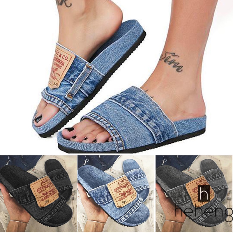 Nữ Thời Trang Trượt Denim Handmade Denim Slip-On Dép Tái Chế Quần Jean Thời Trang Handmade Denim Slip-On Dép Nữ Denim Trượt