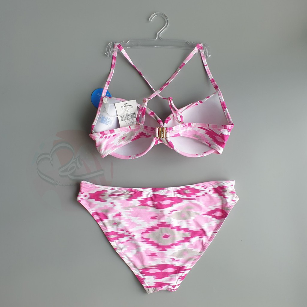 Bộ bơi hai mảnh hồng hoạ tiết ngang đẩy ngực Enfasis xuất khẩu Ý