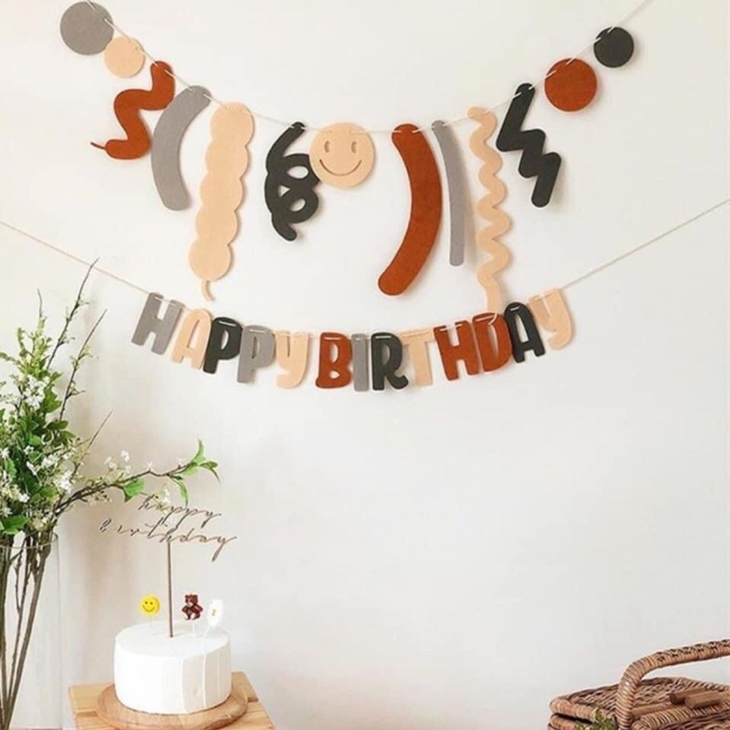 Dây chữ sinh nhật gam màu nâu tây pastel happy birthday style hàn quốc