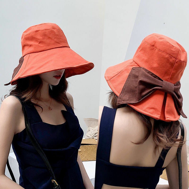 Mũ nón bucket vải vành rộng che nắng đi biển có nơ lớn phong cách Nhật Bản Hàn Quốc; M13 - BONMIE