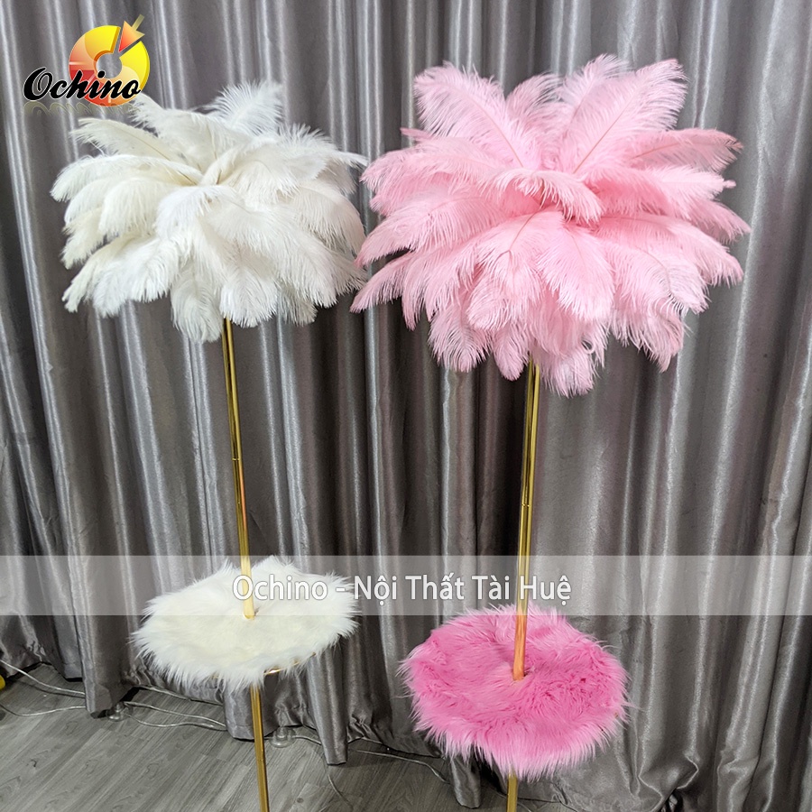 Đèn Ngủ Lông Vũ Chụp Hình Lông Đà Điểu Nhập Khẩu Cao Cấp Khung 2 Tầng Inox Mạ Vàng Cao 1M60  (Ảnh Thật Và Video)