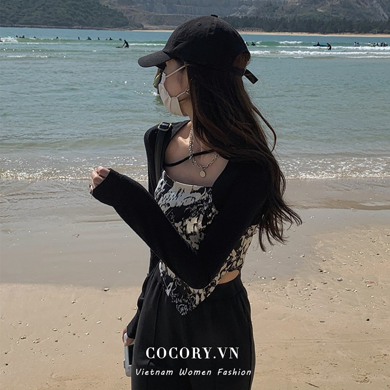 Áo Croptop Tay Dài Hoạ Tiết In Thiết Kế Trễ Vai Quyến Rũ | BigBuy360 - bigbuy360.vn