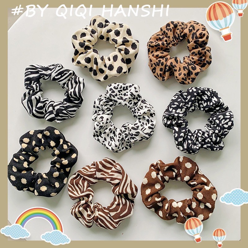 Dây Buộc Tóc Lalila Scrunchies Vải Nhung Hoạ Tiết Đốm Bò Sữa Thanh Lịch Dễ Thương DC19