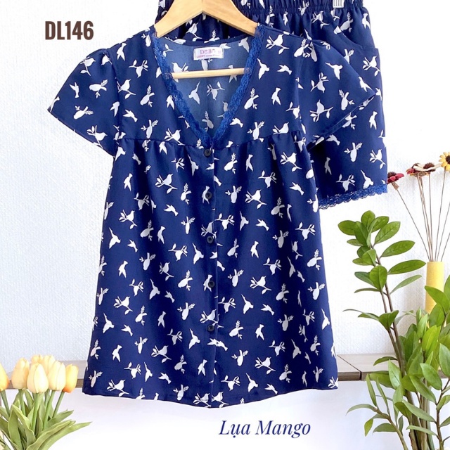Đồ Bộ Nữ Mặc Nhà LUCKY Ngắn Cổ Tim Dể Thương Vải Mềm Mát