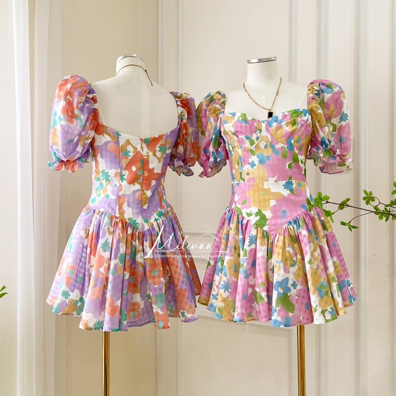 JUMSUIT HOA VĂN XOÈ TAY PHỒNG XẾP LY C2326