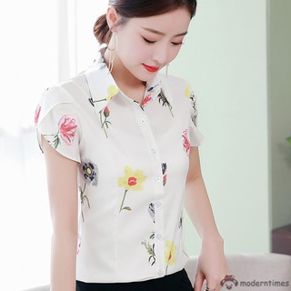 Áo Sơ Mi Công Sở Nữ Tay Ngắn In Hoa
