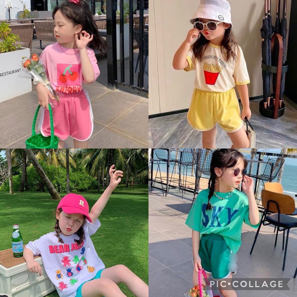 Lyvyshop- (Cotton SG chính phẩm) Bộ cộc tay form Croptop cho bé gái 09-28kg (giá 01 bộ)