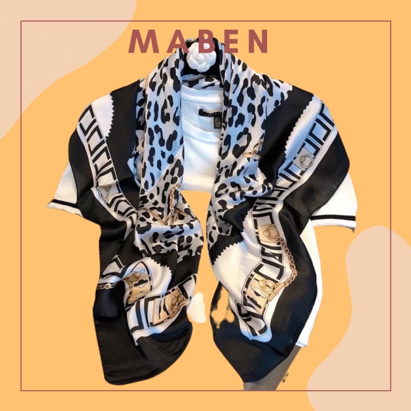 Khăn turban lụa cao cấp 90x90cm in hoa văn đẹp bandana quấn áo yếm siêu to - Maben