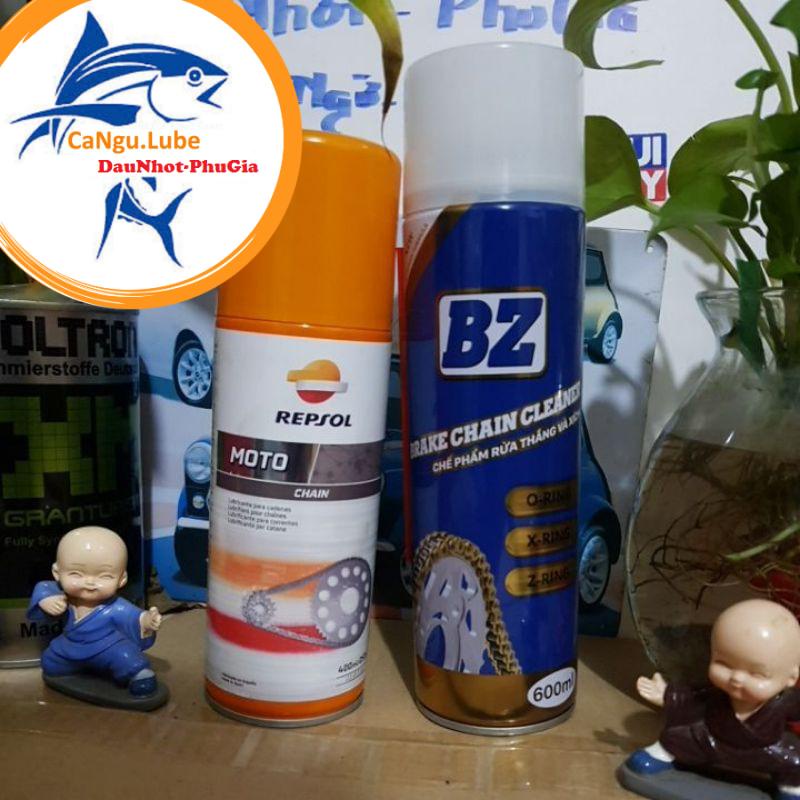 Xịt dưỡng sên Repsol, bôi trơn sên (xích) Repsol và rửa sên BZ TẶNG BÀN CHẢI