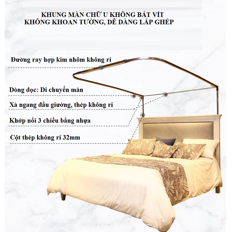 Màn khung chữ U, khung inox, ròng rọc kéo màn