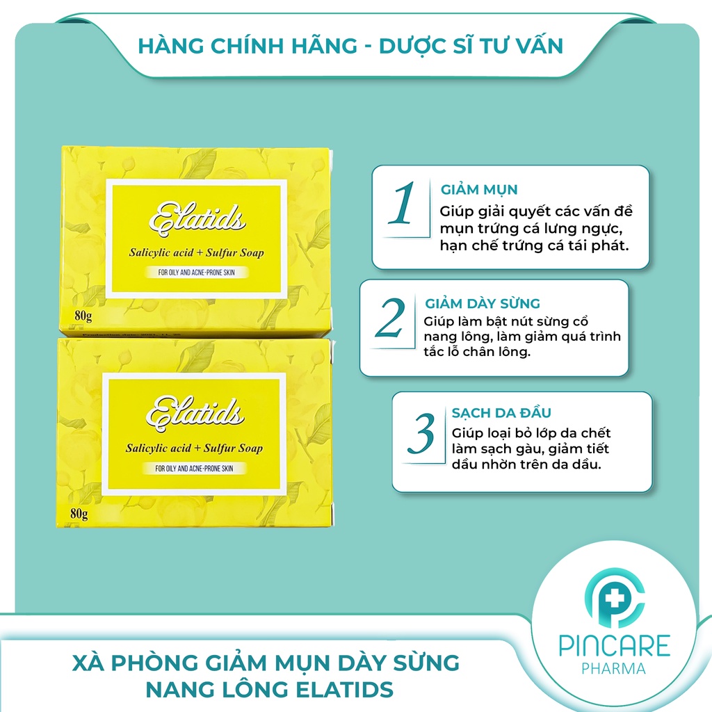 Xà phòng tắm giảm mụn lưng ngực &amp; dày sừng nang lông ELATIDS - Hàng chính hãng - Nhà thuốc PinCare