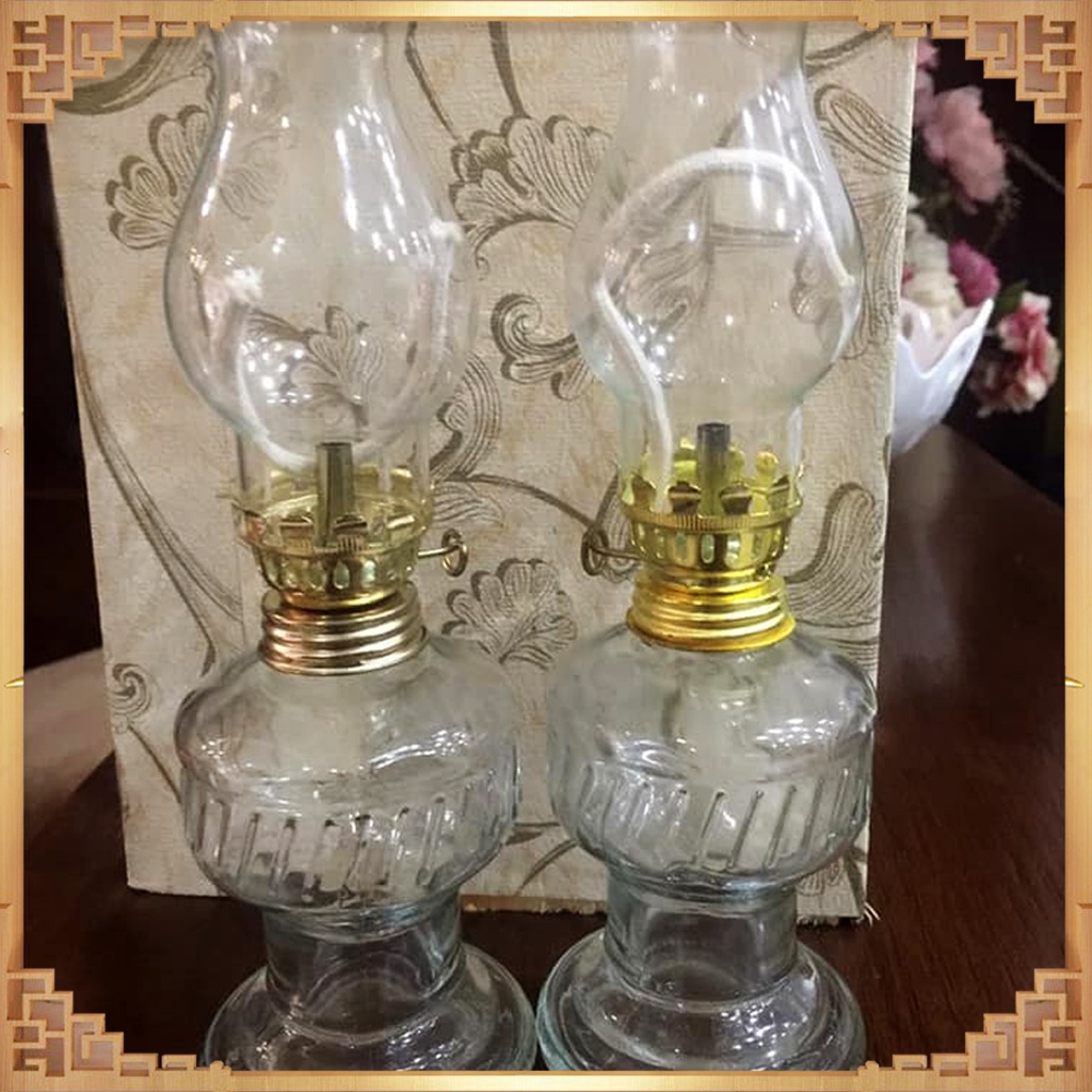 Đèn Thờ Đèn Thắp Dầu Lưu Ly Thủy Tinh Bộ 2 Đèn Trắng