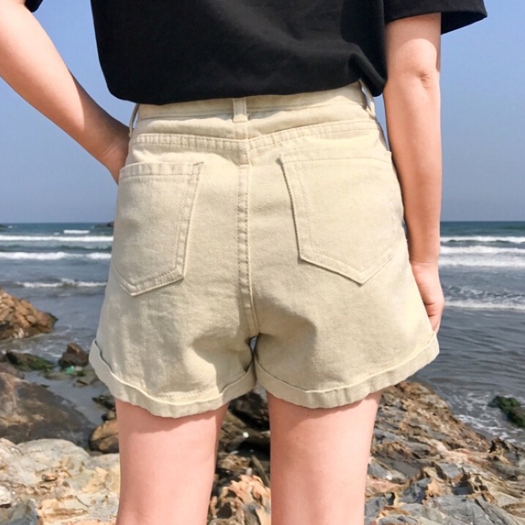 {HCM / CÓ SẴN + DÂY NỊT} QUẦN SHORT JEAN NỮ MÀU KEM Q001 - QUẦN NỮ THỜI TRANG ULZZANG