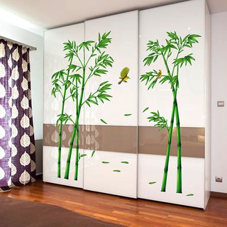 Tranh dán tường PVC hình cây tre và chim non