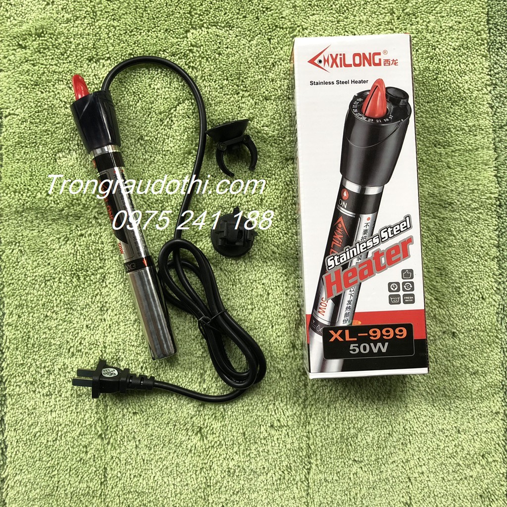 Thanh sưởi bể cá bằng inox Xilong 50W cho bể 20-40cm