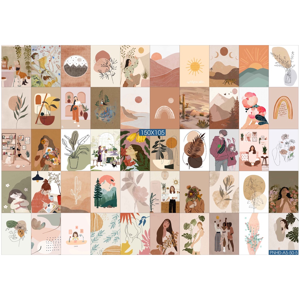 Combo Set 50 tờ Decal dán tường trang trí khổ A4,A5 - Trang trí Phòng ngủ Hiện đại PNHĐ5