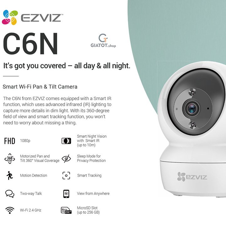 Camera wifi trong nhà chính hãng EZVIZ CS-C6N full HD 1080P tặng kèm thẻ nhớ 32G