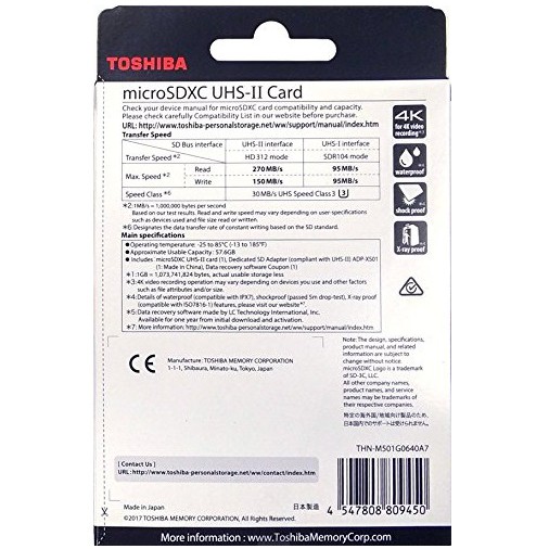 Thẻ nhớ MicroSDXC Toshiba Exceria Pro M501 64GB UHS-II U3 4K R270MB/s W150MB/s (Đen)