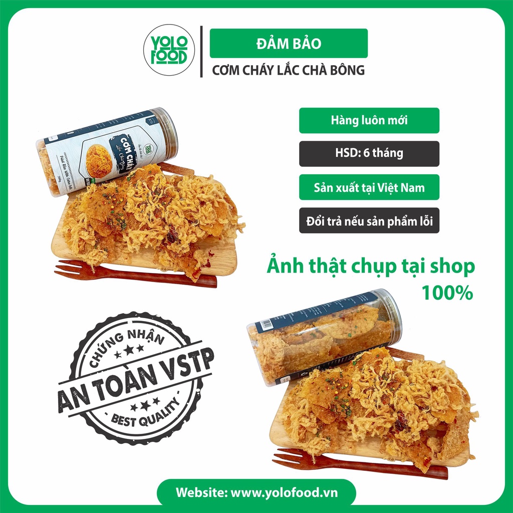 Cơm cháy lắc khô gà/chà bông/khô bò 300g YOLOFOOD đồ ăn vặt ngon, cơm cháy chiên mắm mix khô, giòn thơm, đóng hộp atvstp