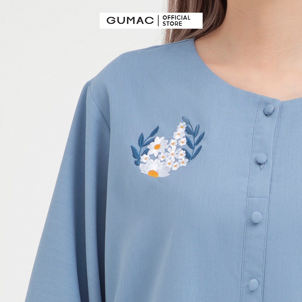 [Mã WABRGULUV giảm tới 100K đơn 249K] Đầm suông nữ thêu tay lỡ GUMAC màu xanh thanh lịch, sang trọng DB448 | BigBuy360 - bigbuy360.vn