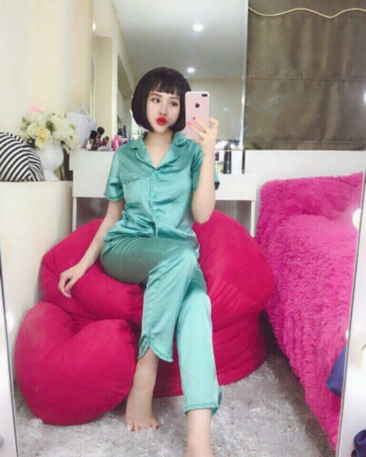 Bộ ngủ phi lụa nhún bèo cực xinh❤bộ❤pijama❤đồ bộ❤bộ pijama nữ❤bộ ngủ lụa❤đồ bộ lụa satin | BigBuy360 - bigbuy360.vn