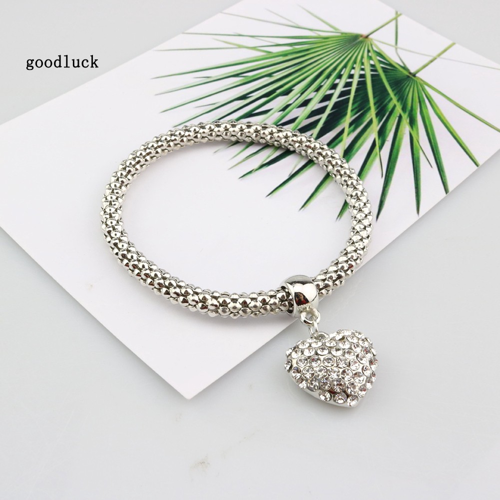 Bộ 3 vòng dây móc xích kiểu mặt hình trái tim đính đá thời trang dành cho nữ | BigBuy360 - bigbuy360.vn