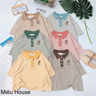 Áo thun kẻ sọc có cổ thêu cute