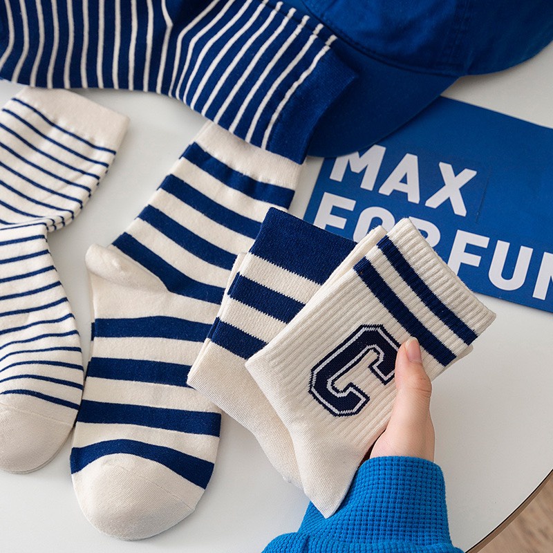 Tất Vớ Cao Cổ Thể Thao Nam Nữ Phong Cách Hàn Quốc Chữ C