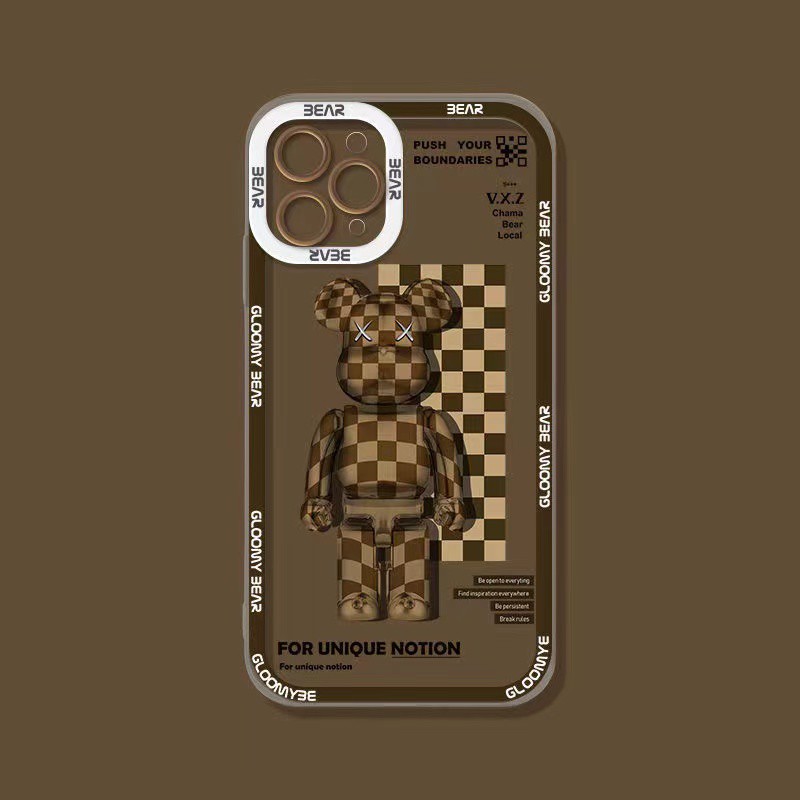 Ốp Điện Thoại Mềm Trang Trí Hình Gấu Kẻ Sọc Caro Cho iPhone 11 Pro Max 11 7 8 7+ 8+X Xs Xr Xs Max SE 12 12pro 12ProMax