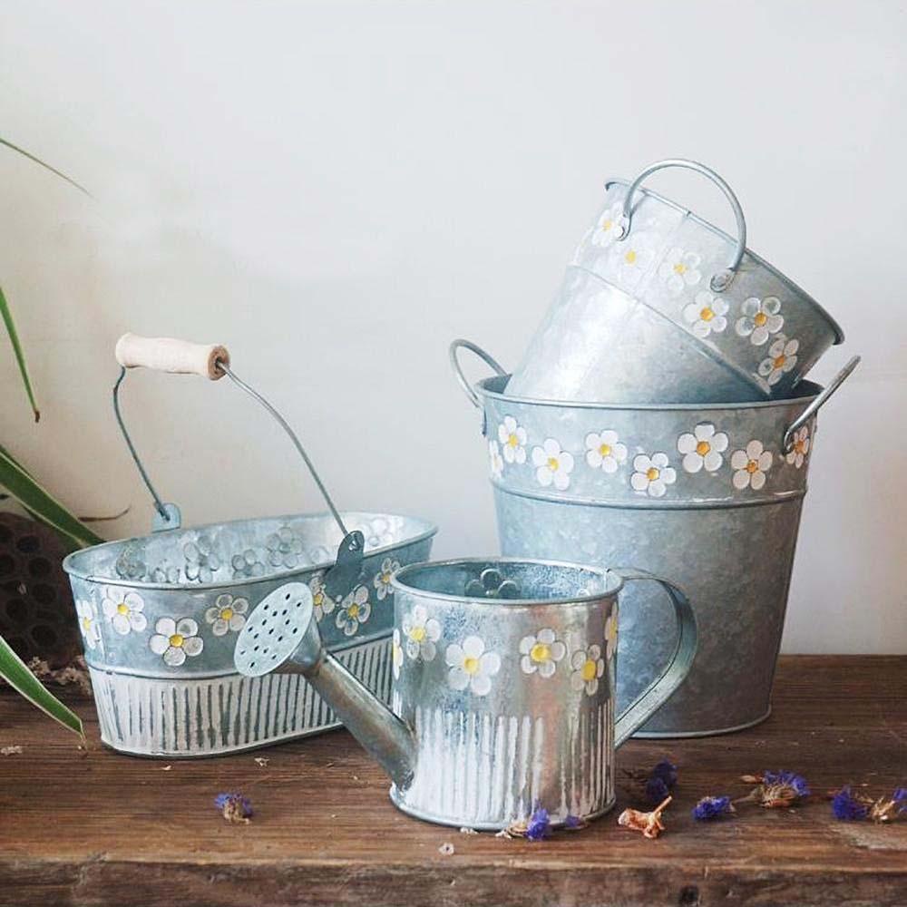 FASHYUNER Chậu Hoa Bằng Sắt Họa Tiết Dập Nổi Phong Cách Vintage