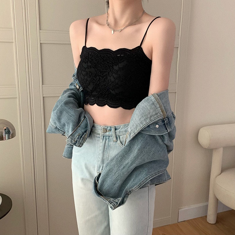 Áo kiểu croptop XIAOZHAINV hai dây phối ren 5 màu sắc tùy chọn quyến rũ cho nữ