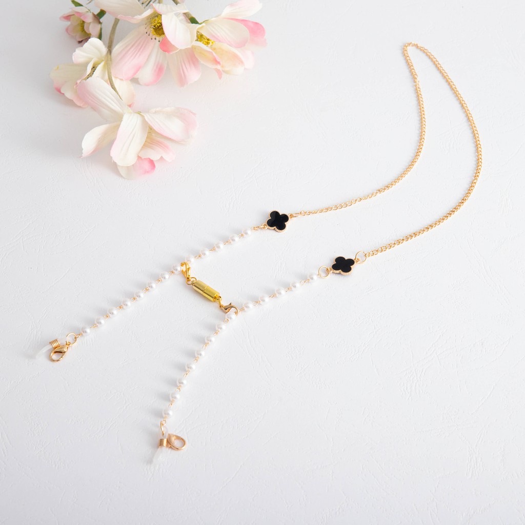 Dây Đeo Mắt Kính Đính Hạt Ngọc Trai Kèm Hai Móc Treo Mặt Nạ Giá Đỡ
