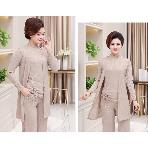 ☘️Bộ Đồ Áo Ba Lỗ, Áo Khoác Quần Cho Tuổi Trung Niên - ☘️Bộ Quần Áo Khoác Len Mỏng Cho Mẹ