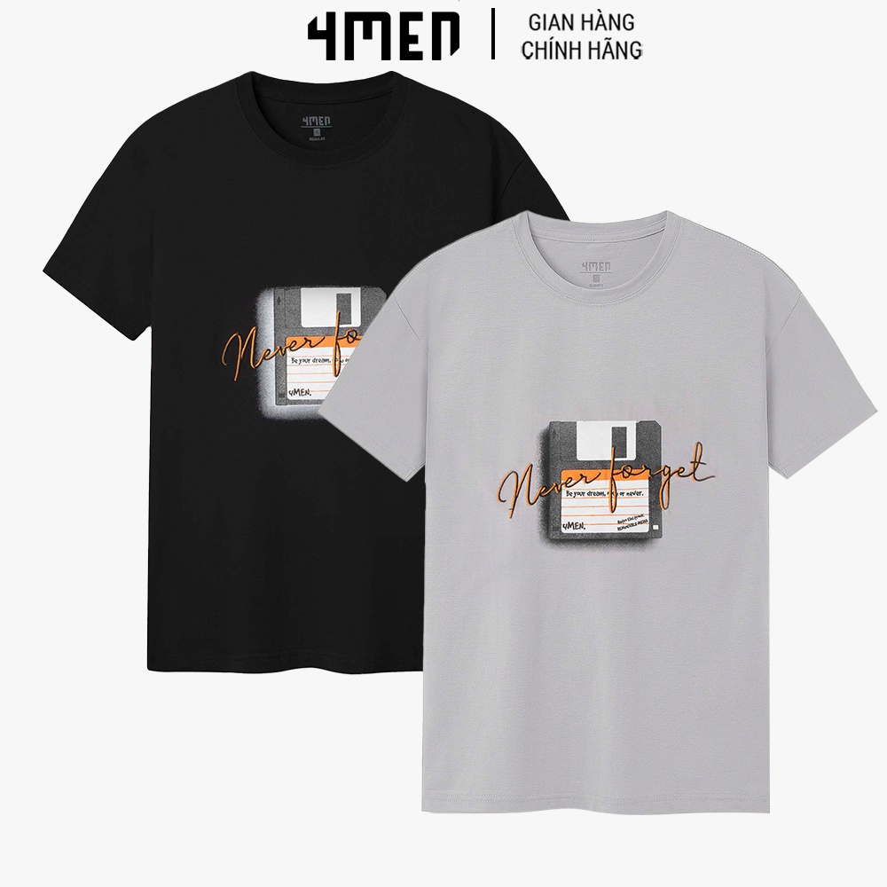 Áo thun nam cổ tròn đẹp 4MEN AT088 ngắn tay, in chữ nổi đơn giản, vải cotton cao cấp thoáng mát