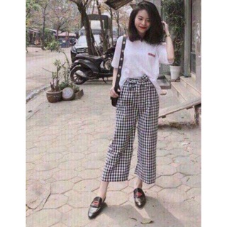 Quần ống suông kẻ caro