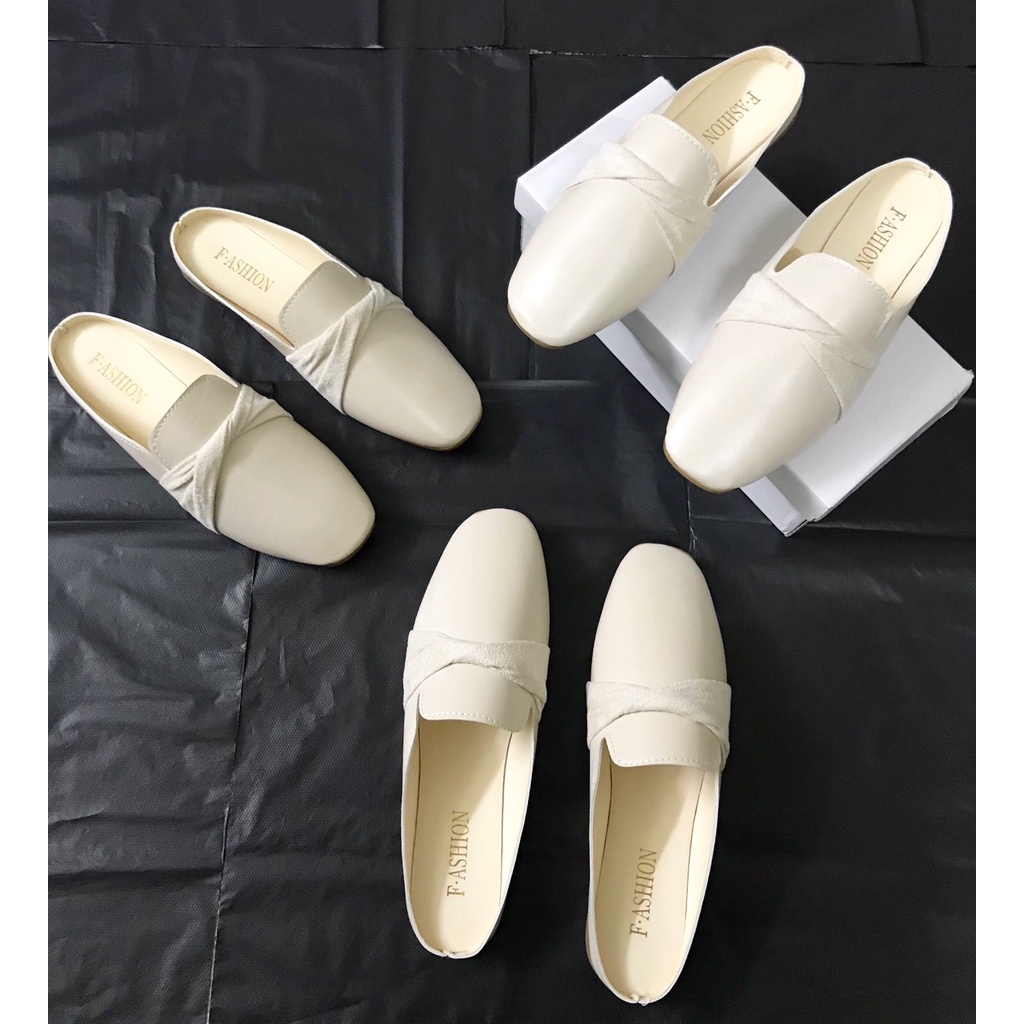 Giày sục - Suc nữ quai xoẵn mũi vuông da mềm đế êm cao 2m